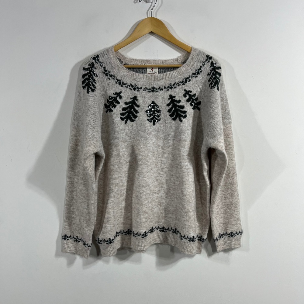 Appleseed's VTG Folk Novelty Pine Tree Fair Isle Knit Sweater Womens XLP Holiday